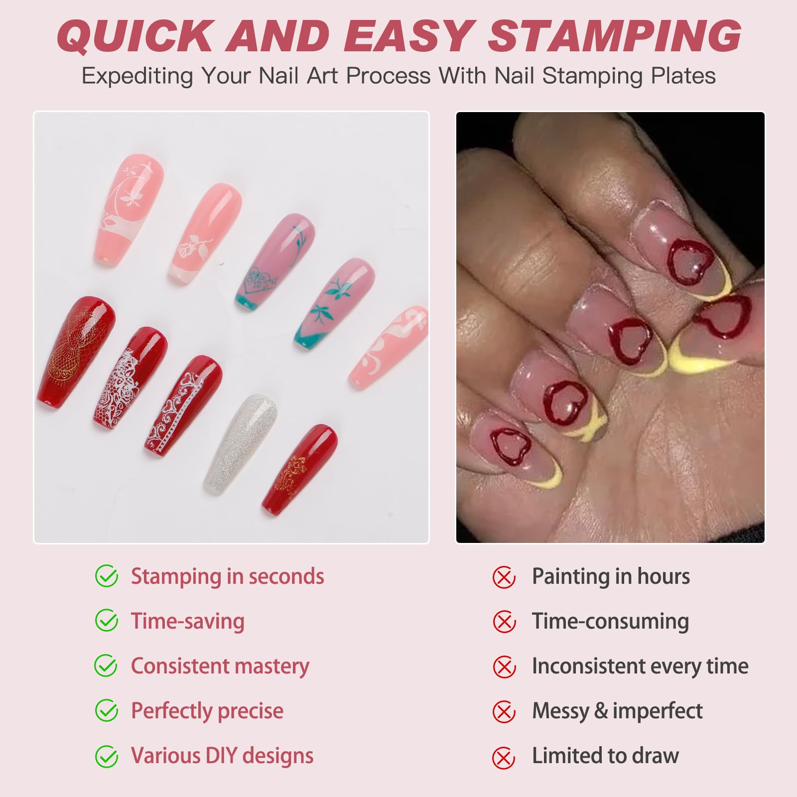Biutee French Tip Nail Stamping Kit – 2PCS Lace Plates with Stamper & Scraper, DIY Nail Art Templates for Manicure