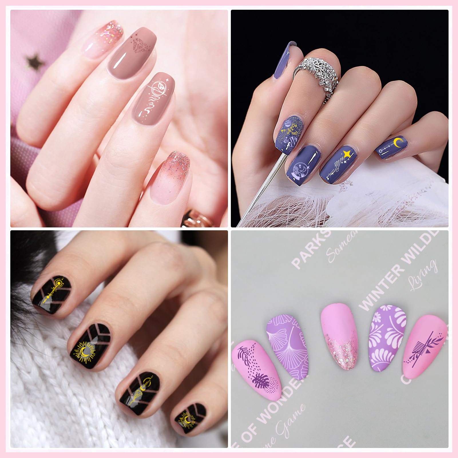 Biutee Nail Stamping Kit – 10PCS French Line Plates with Silicone Stamper for DIY Manicure & Salon Nail Art