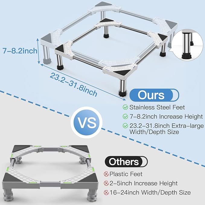 DEWEL Verstellbarer Mini-Kühlschrank- und Waschmaschinenständer, 7"-8,2"/7"-8,6" Höhe, 770LB/1100LB Kapazität