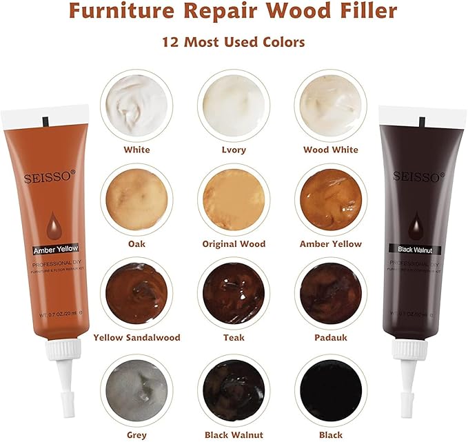 SEISSO Wood Repair Kit 12 Colors for Furniture Floor Table Cabinet Door