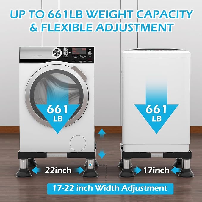 DEWEL Verstellbarer Ständer für Mini-Kühlschrank und Waschmaschine, 12,7–16,8 cm Höhe, 290 kg Tragkraft, passend für 43,2–55,9 cm