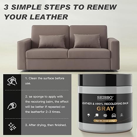 SEISSO Grey Leather Repair Balm for Furniture & Car Seats