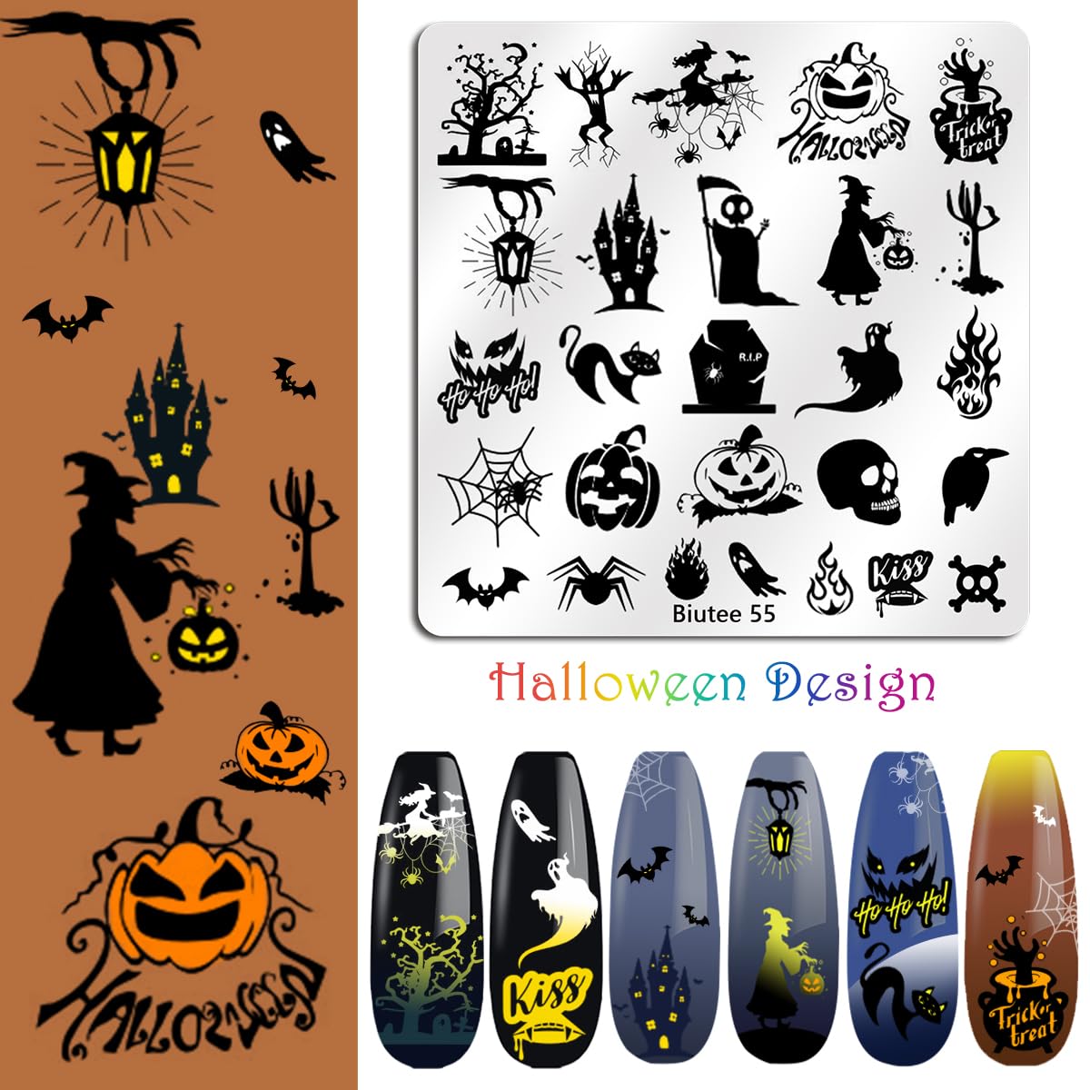 Biutee Nail Stamping Kit – 15PCS Plates, 8PCS Gel Polishes, Stamper & Scraper with Bag, Flower & Holiday Nail Art Designs