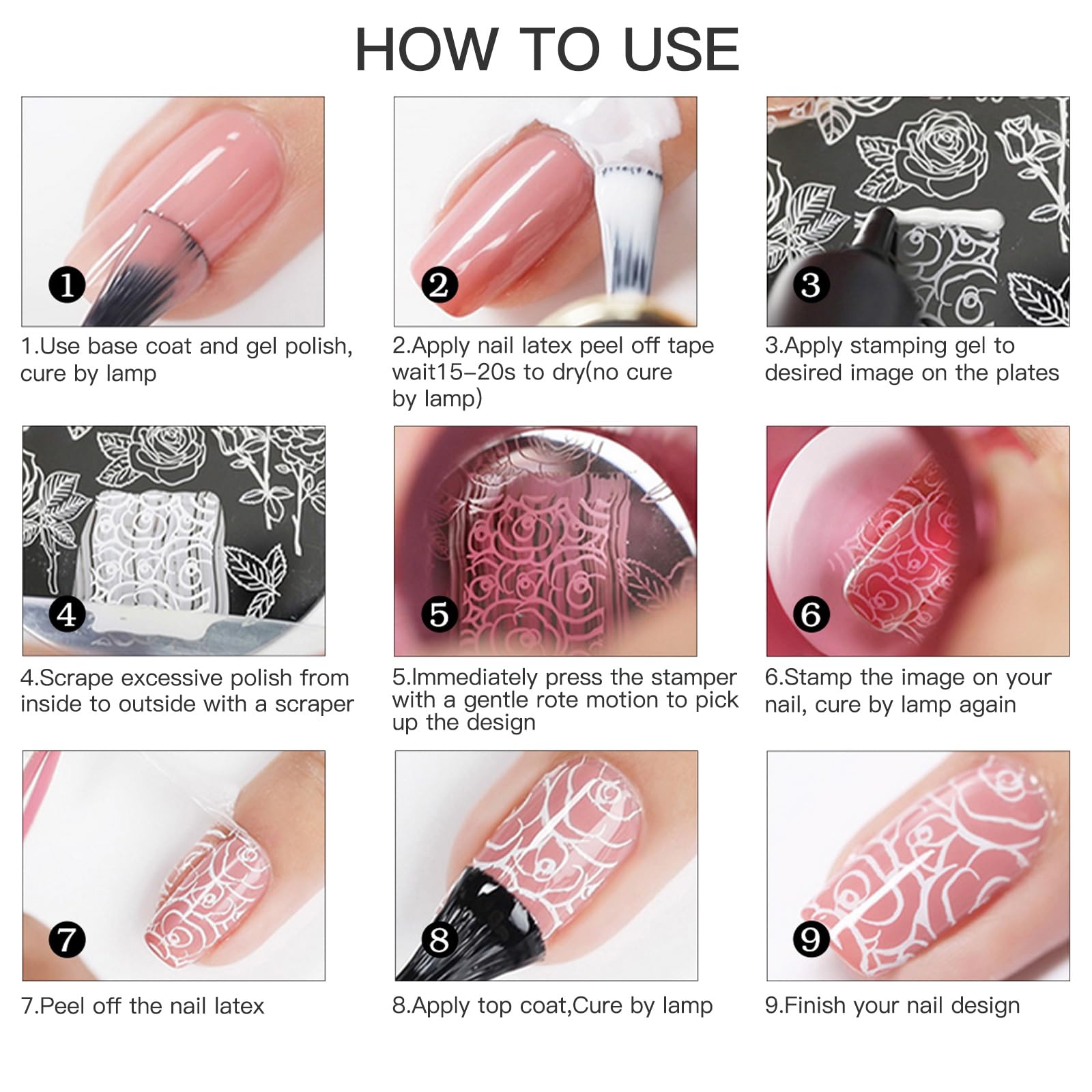 Biutee French Tip Nail Stamping Kit – 2PCS Lace Plates with Stamper & Scraper, DIY Nail Art Templates for Manicure