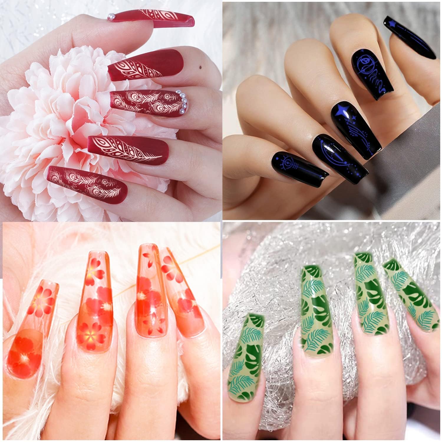 Biutee Nail Stamping Kit – 15PCS Plates, 8PCS Gel Polishes, Stamper & Scraper with Bag, Flower & Holiday Nail Art Designs