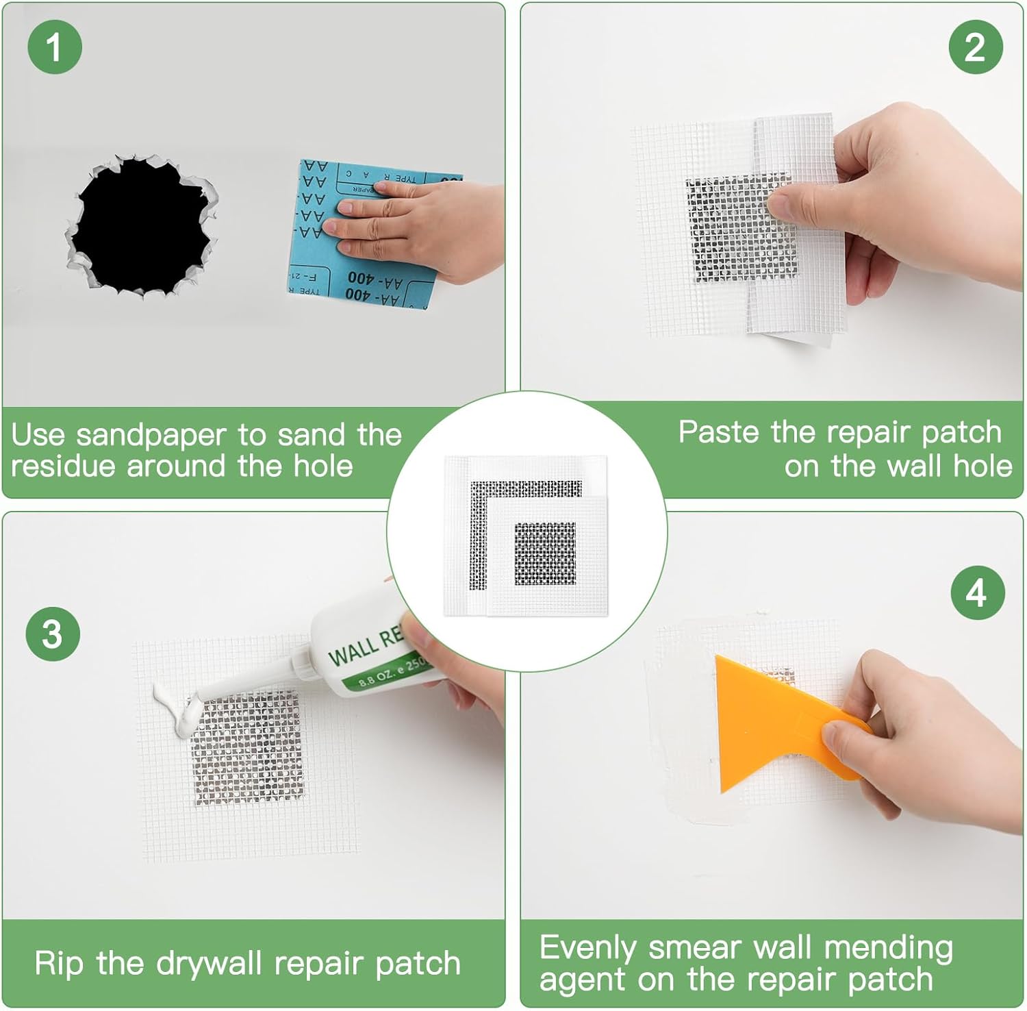 GRPOCHE 壁補修キット – 乾式壁の穴やひび割れに使えるスクレーパー付きパテ2個パック