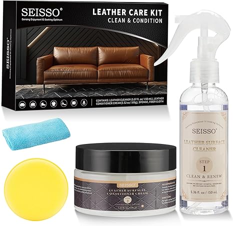 SEISSO Leather Cleaner & Conditioner Kit – For Couch, Car Seats, Shoes, Bags & More