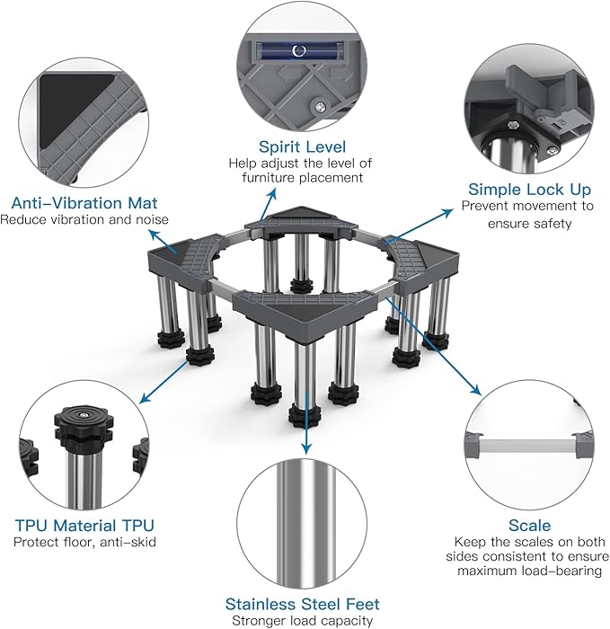 DEWEL Verstellbarer Mini-Kühlschrank- und Waschmaschinenständer, 7"-8,2"/7"-8,6" Höhe, 770LB/1100LB Kapazität