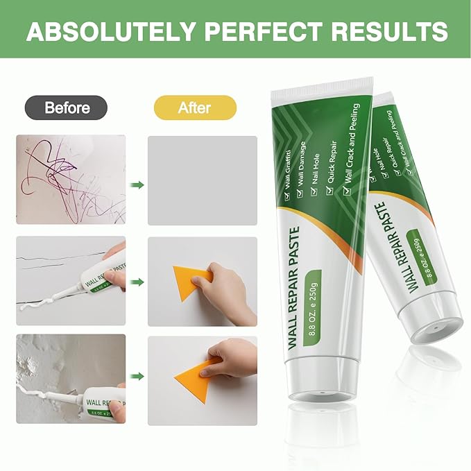 GRPOCHE 壁補修キット – 乾式壁の穴やひび割れに使えるスクレーパー付きパテ2個パック