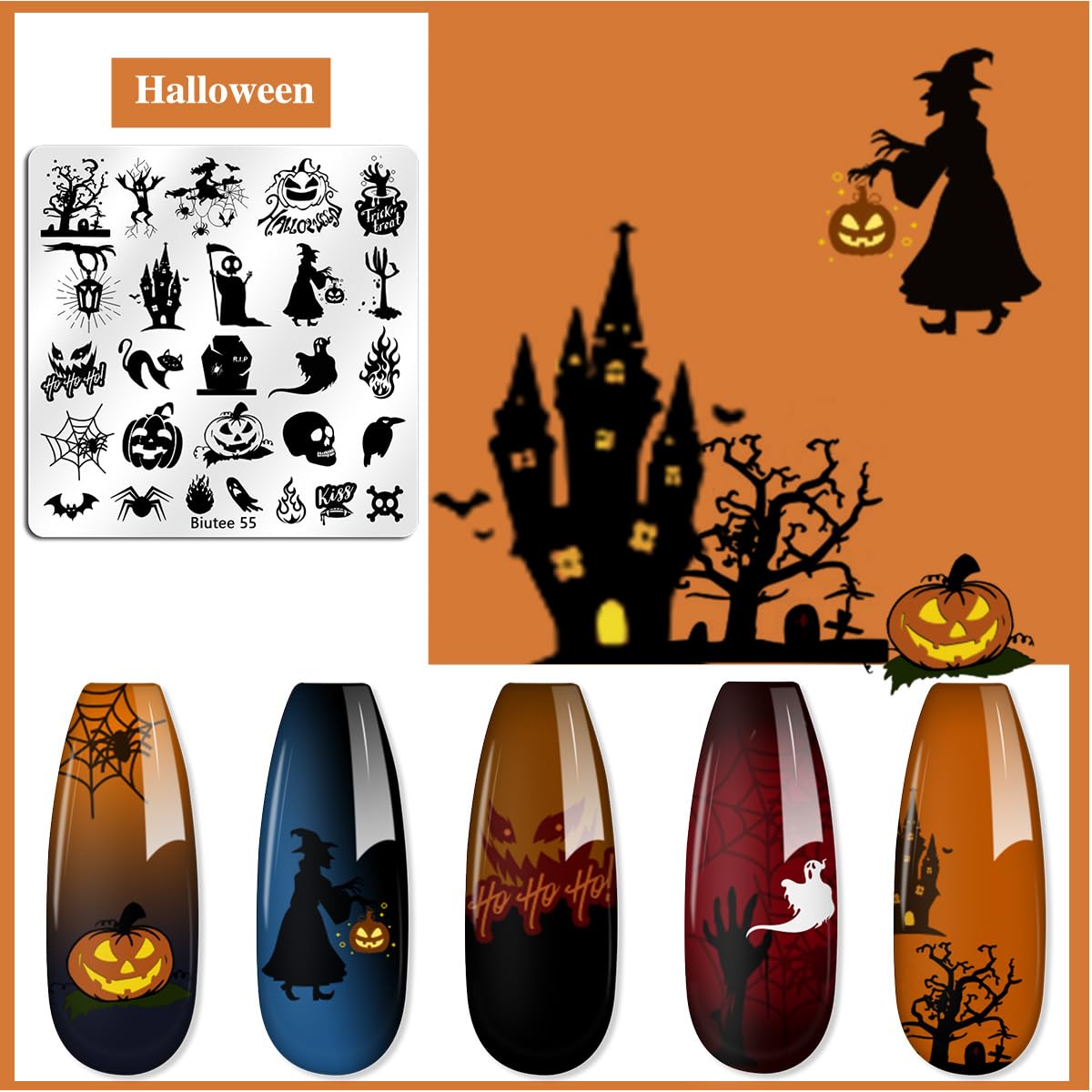 Biutee Nail Stamping Kit – 15PCS Plates, 8PCS Gel Polishes, Stamper & Scraper with Bag, Flower & Holiday Nail Art Designs