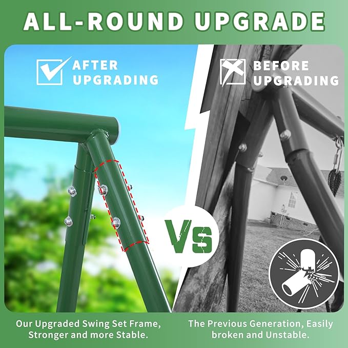 CYFIE 子供用屋外ブランコセット 金属フレーム、ソーサー&ベルトブランコ、バスケットボールフープ、サッカーゴール付き