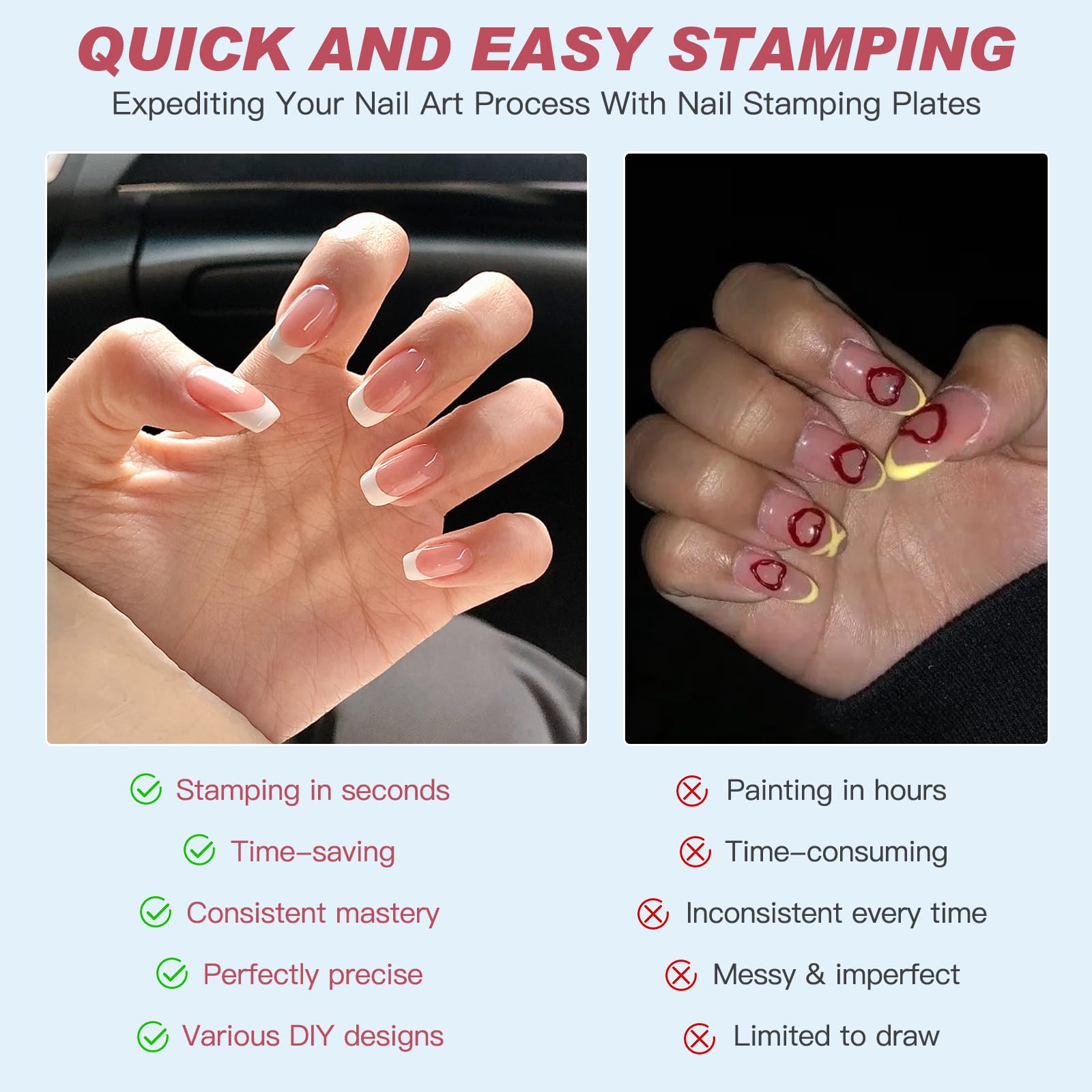 Biutee Nail Stamping Kit – 10PCS French Line Plates with Silicone Stamper for DIY Manicure & Salon Nail Art