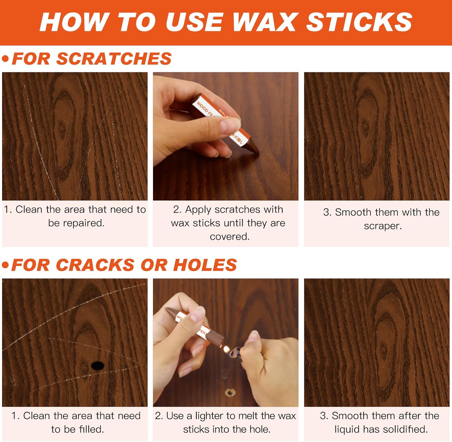 GRPOCHE 36 PCS Wood Repair Kit Floor & Furniture Touch Up Set with Filler Markers Wax