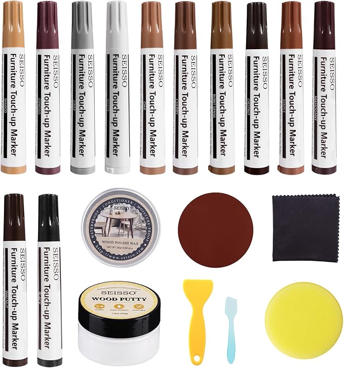 SEISSO Furniture Touch Up Markers – 12 Colors Repair Kit (19 PCS)