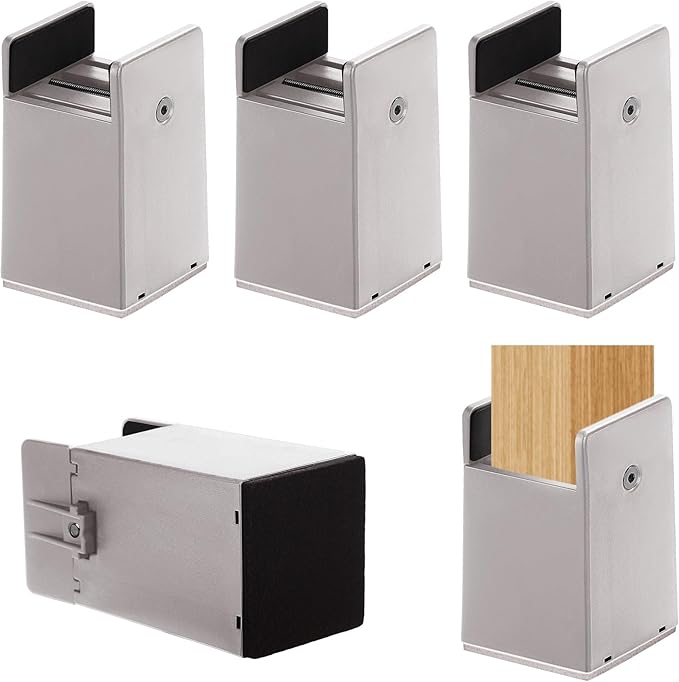 Set of beige gray heavy duty furniture risers on a white background