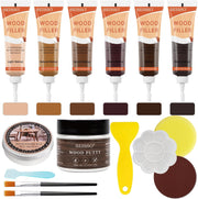 Wood Furniture Repair Kit – 6 Colors, Filler & Polish Wax for Scratches, Cracks, Stains (15Pcs, Walnut)
