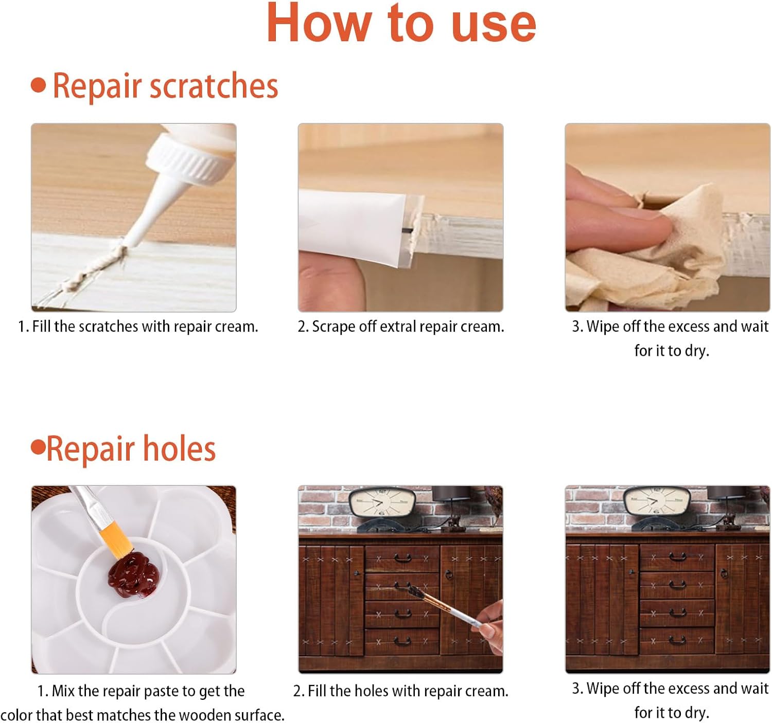 木製家具修理キット – 12色の木材充填剤とタッチアップペイント