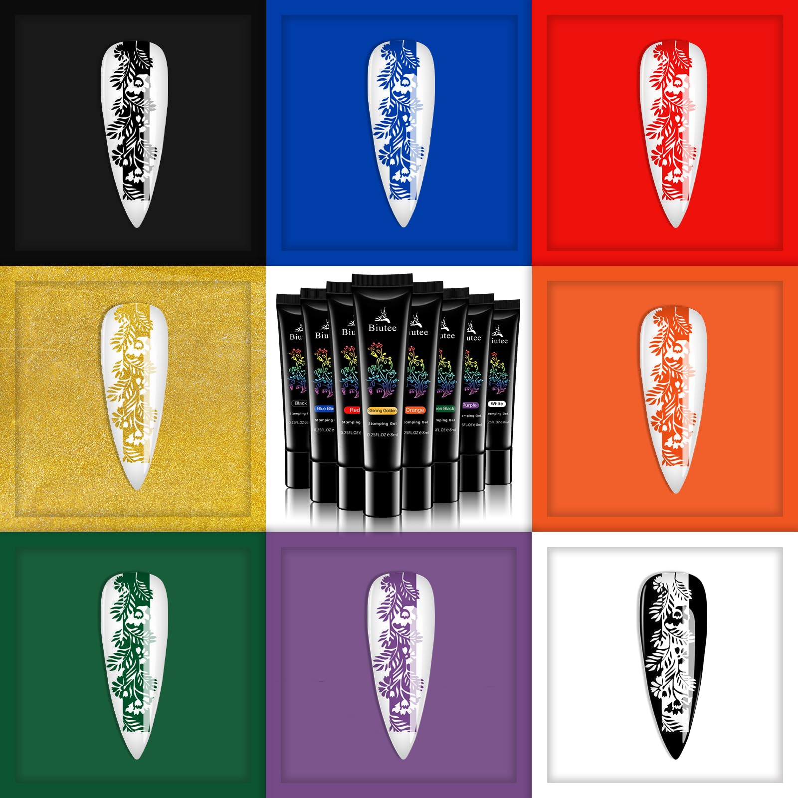 SEISSO 8 Colors Nail Stamping Polish Kit, Stamper & Templates, Peel Off Latex, Base & Top Coat, DIY Manicure Gift Set