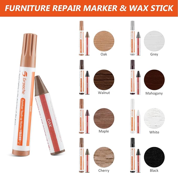 GRPOCHE 36 PCS Wood Repair Kit Floor & Furniture Touch Up Set with Filler Markers Wax