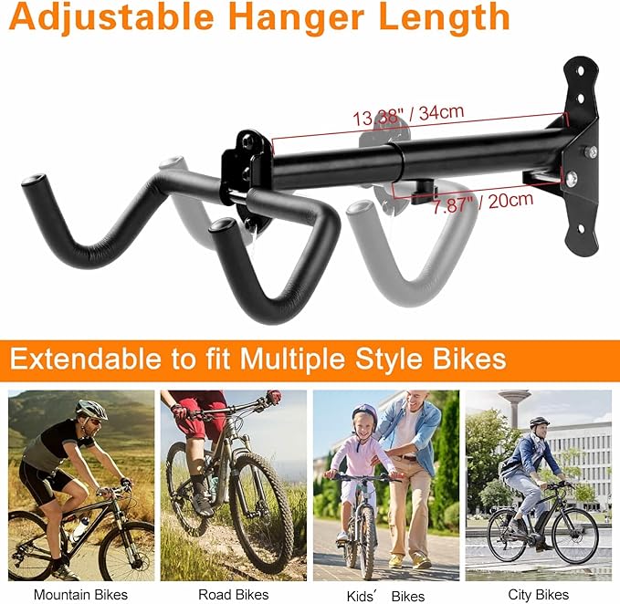 Cyfie Horizontal Wall Mount Bike Rack for Mountain Road Hybrid Bikes
