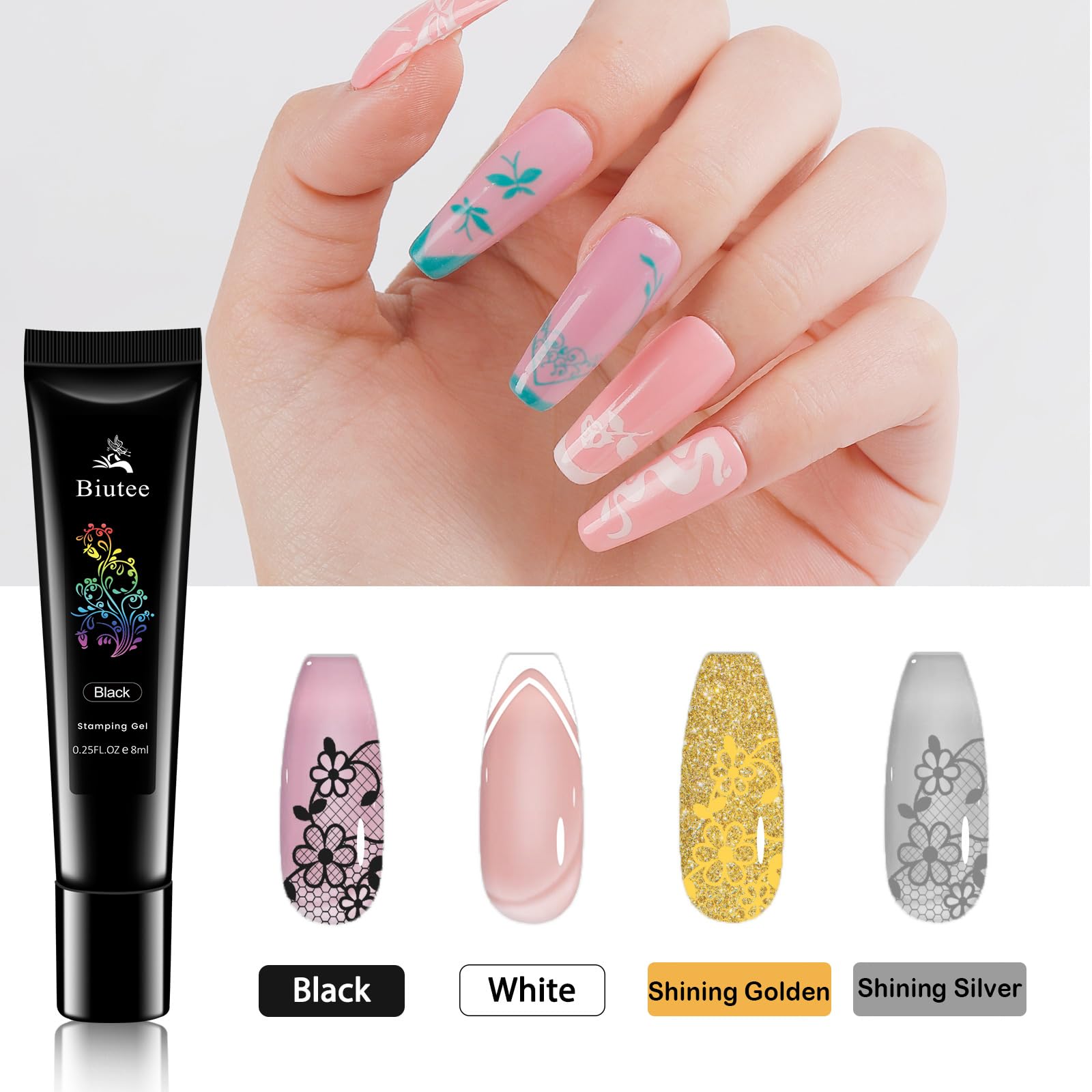 Biutee French Tip Nail Stamping Kit – 2PCS Lace Plates with Stamper & Scraper, DIY Nail Art Templates for Manicure