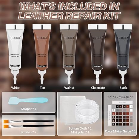 SEISSO 5-Color Leather Repair Kit for Sofa, Vinyl, Couch & Furniture – Fix Scratches, Tears, Holes