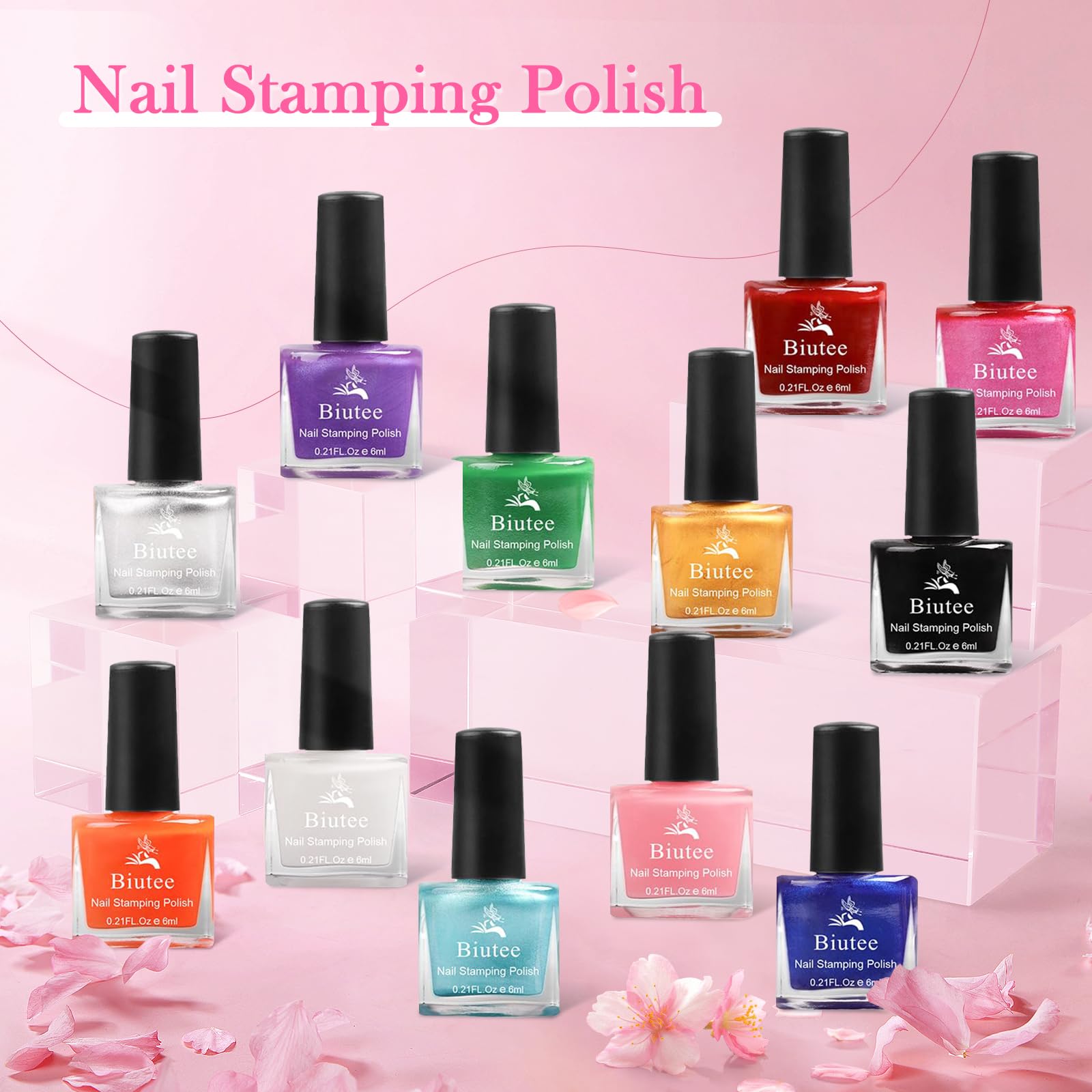 Biutee Nail Stamping Polish – 12 Colors 6ml Air Dry Set for Stamping Plates with Gift Box