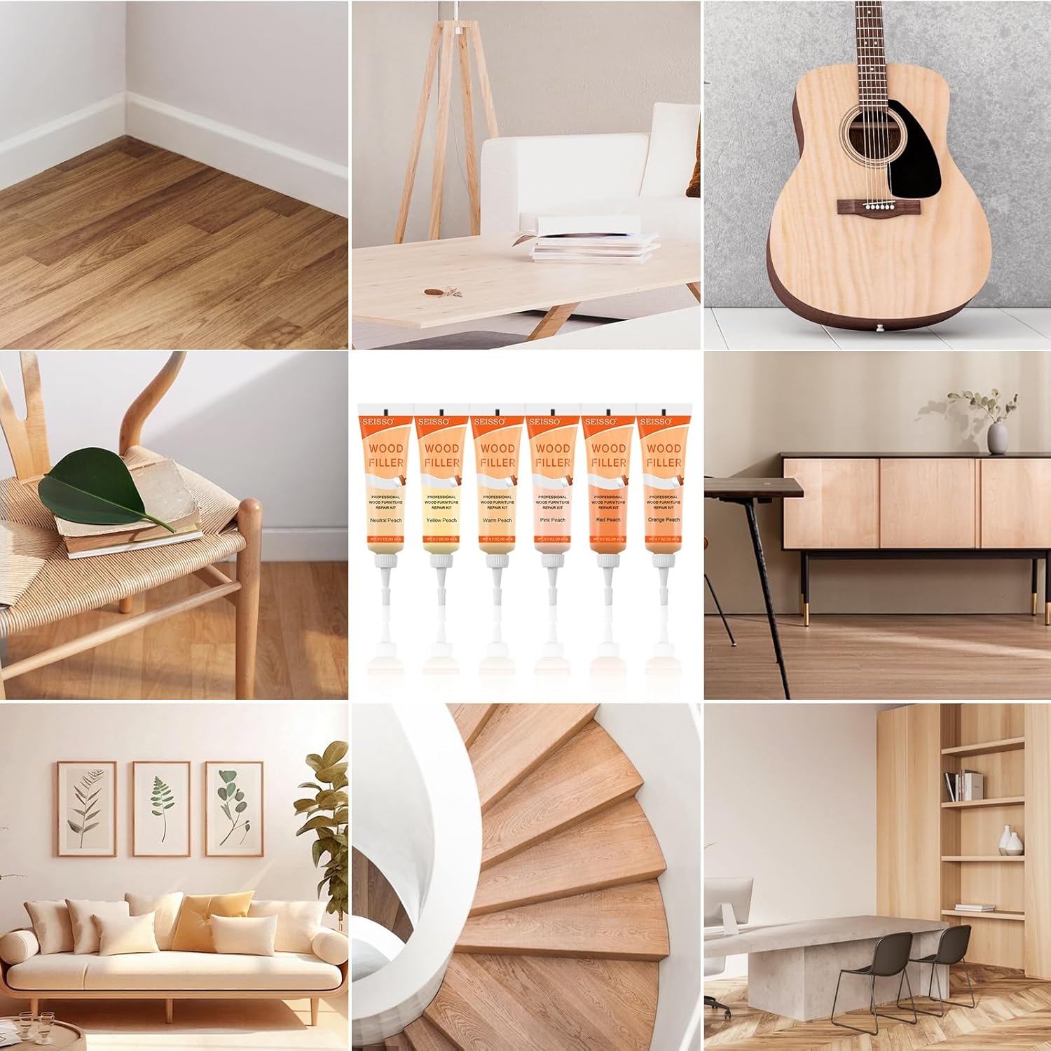 SEISSO 木材補修キット – ピーチウッドフィラー&パテセット 16個