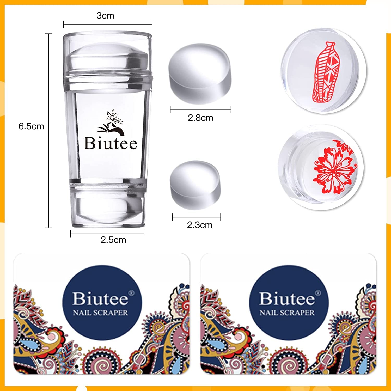 Biutee Nail Stamping Kit – 15PCS Plates, 8PCS Gel Polishes, Stamper & Scraper with Bag, Flower & Holiday Nail Art Designs