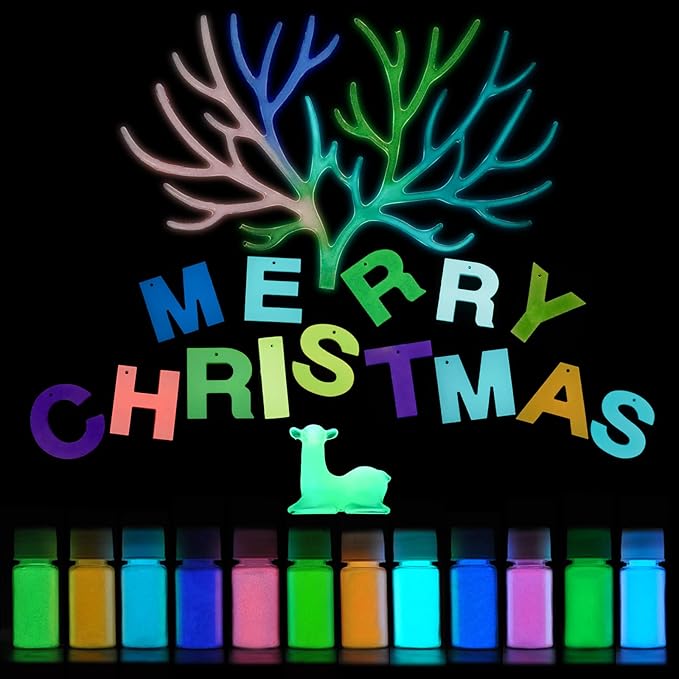 SEISSO 12色グロー顔料パウダー レジンネイルアートDIYクラフト用 各0.7オンス