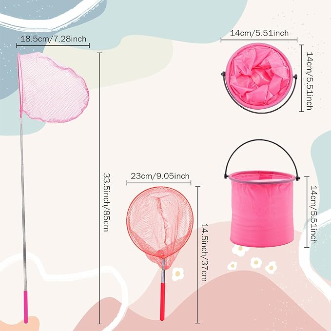DEWEL 3個セット 子供用 伸縮式釣り&バタフライネット バケツ付き 自然探検おもちゃ