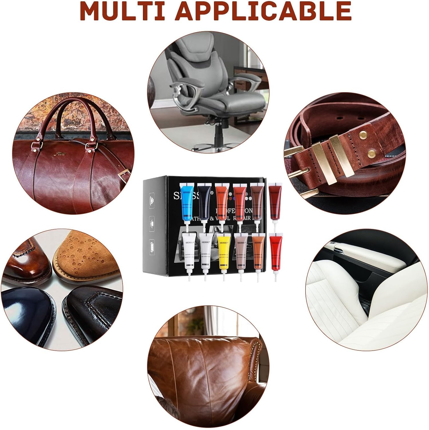 SEISSO レザーリペアキット – 車のシート、家具、ジャケット用ペースト – 破れや焦げ穴を修復