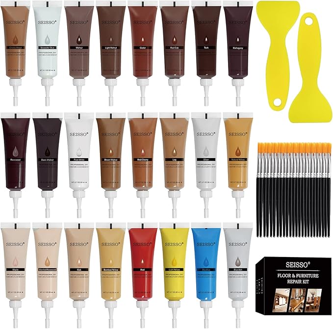 SEISSO Wood Furniture Repair Kit – 50pcs Fillers & Tools 24 Colors