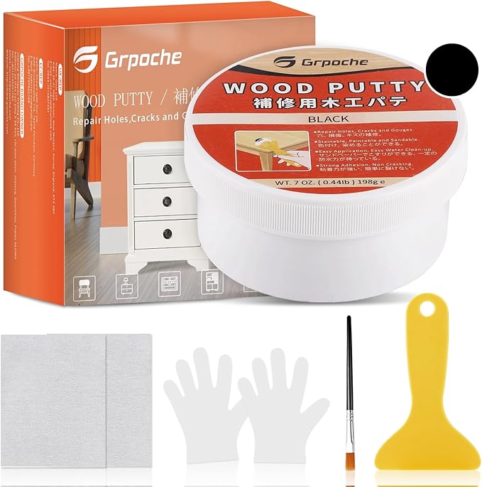 GRPOCHE Gray Wood Filler Putty – Paintable & Stainable, 7oz Furniture Repair Kit