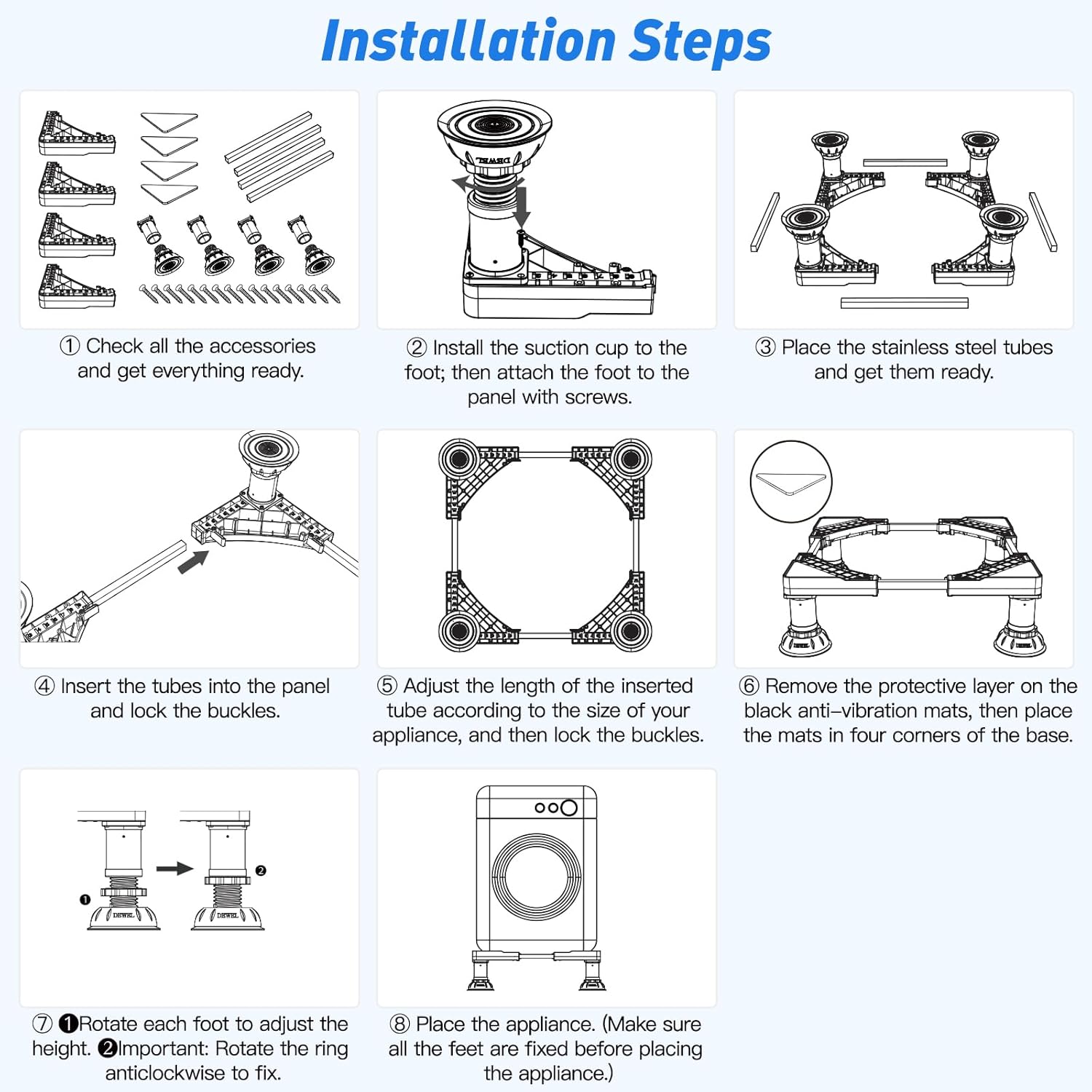 DEWEL Verstellbarer Ständer für Mini-Kühlschrank und Waschmaschine, 12,7–16,8 cm Höhe, 290 kg Tragkraft, passend für 43,2–55,9 cm