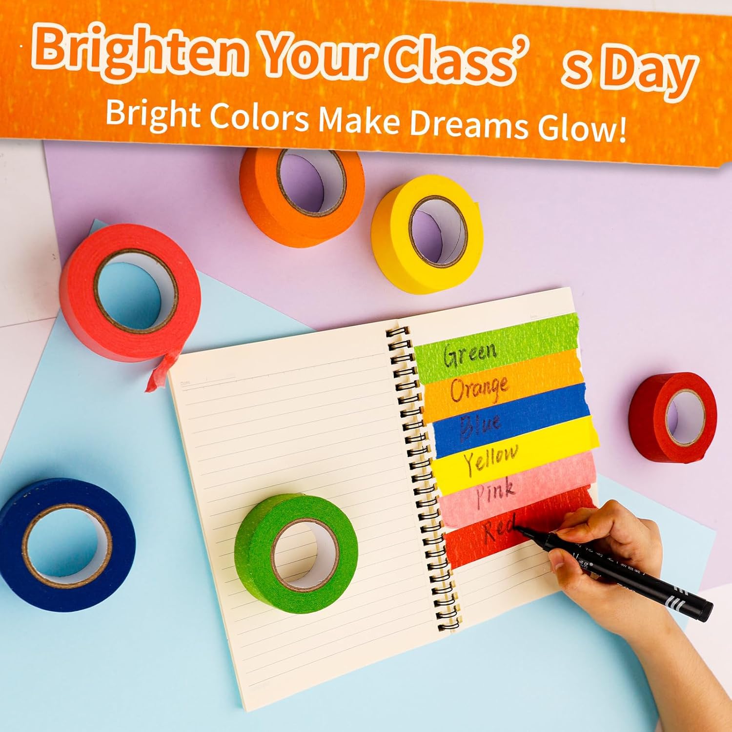 DEWEL Colored Masking Tape 6-Pack 1" x 22yd Painter’s Tape for Crafts&Painting