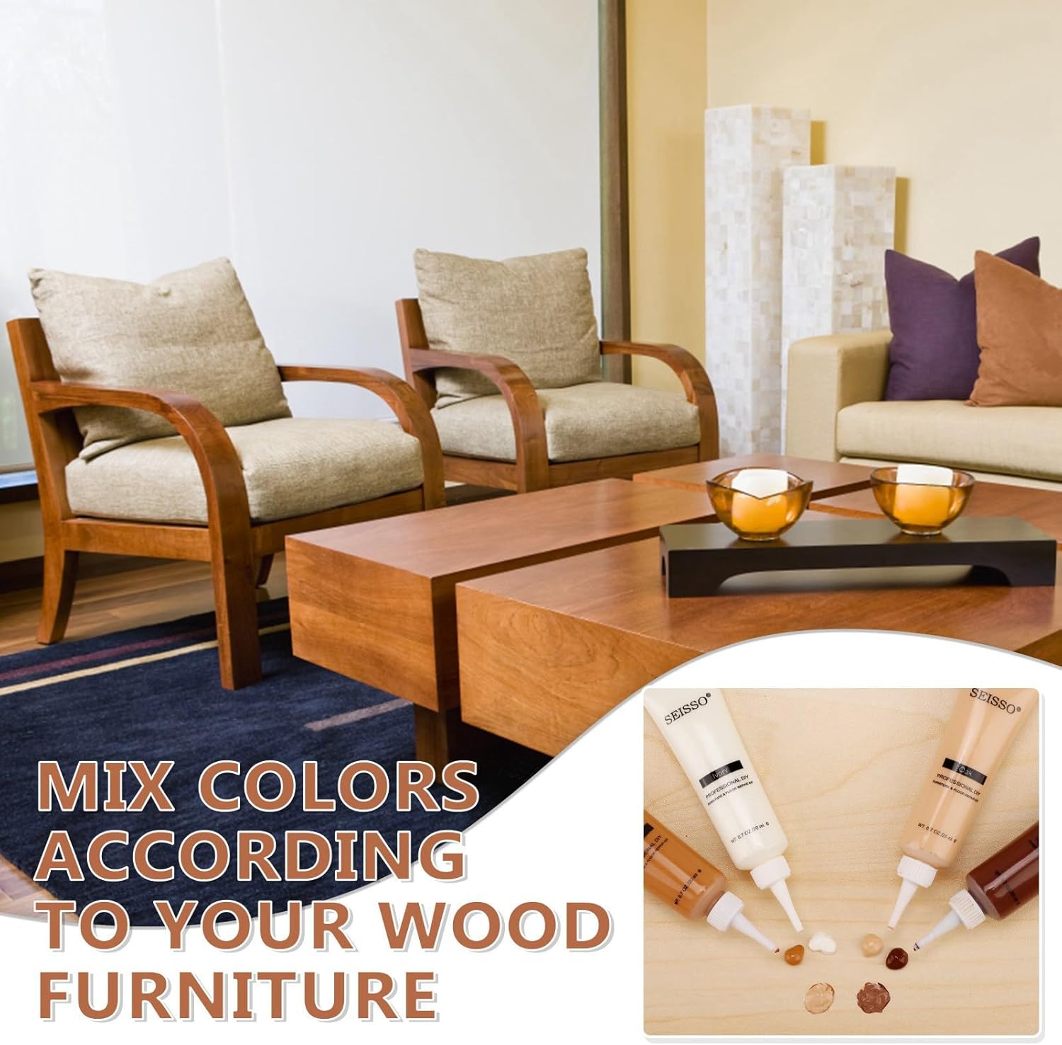 SEISSO 36個入り木製家具修理キット – 床・家具用樹脂充填剤&パテ