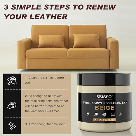 SEISSO ベージュレザーリペアキット – 家具、車のシート、靴、ソファ用のビニール染料とバーム