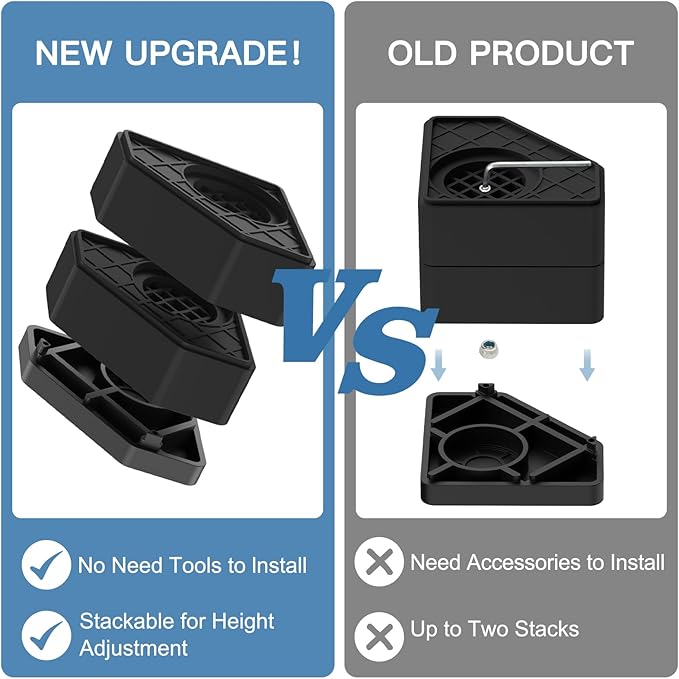 Comparison between new upgrade and old anti vibration pads with black plastic components.