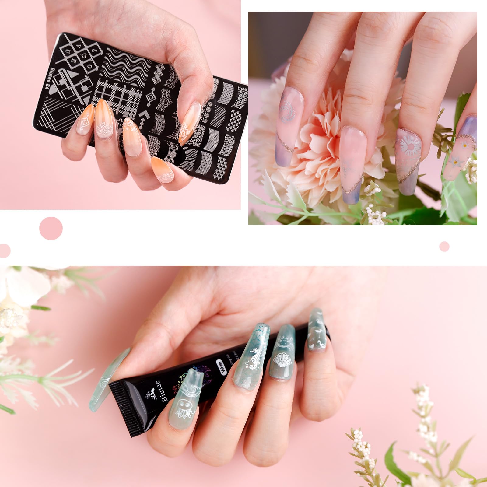 Biutee Nail Stamping Kit – 10PCS French Line Plates with Silicone Stamper for DIY Manicure & Salon Nail Art