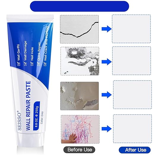 SEISSO グレー壁補修キット – スクレーパーとノズル付き 500g パテ 2個パック