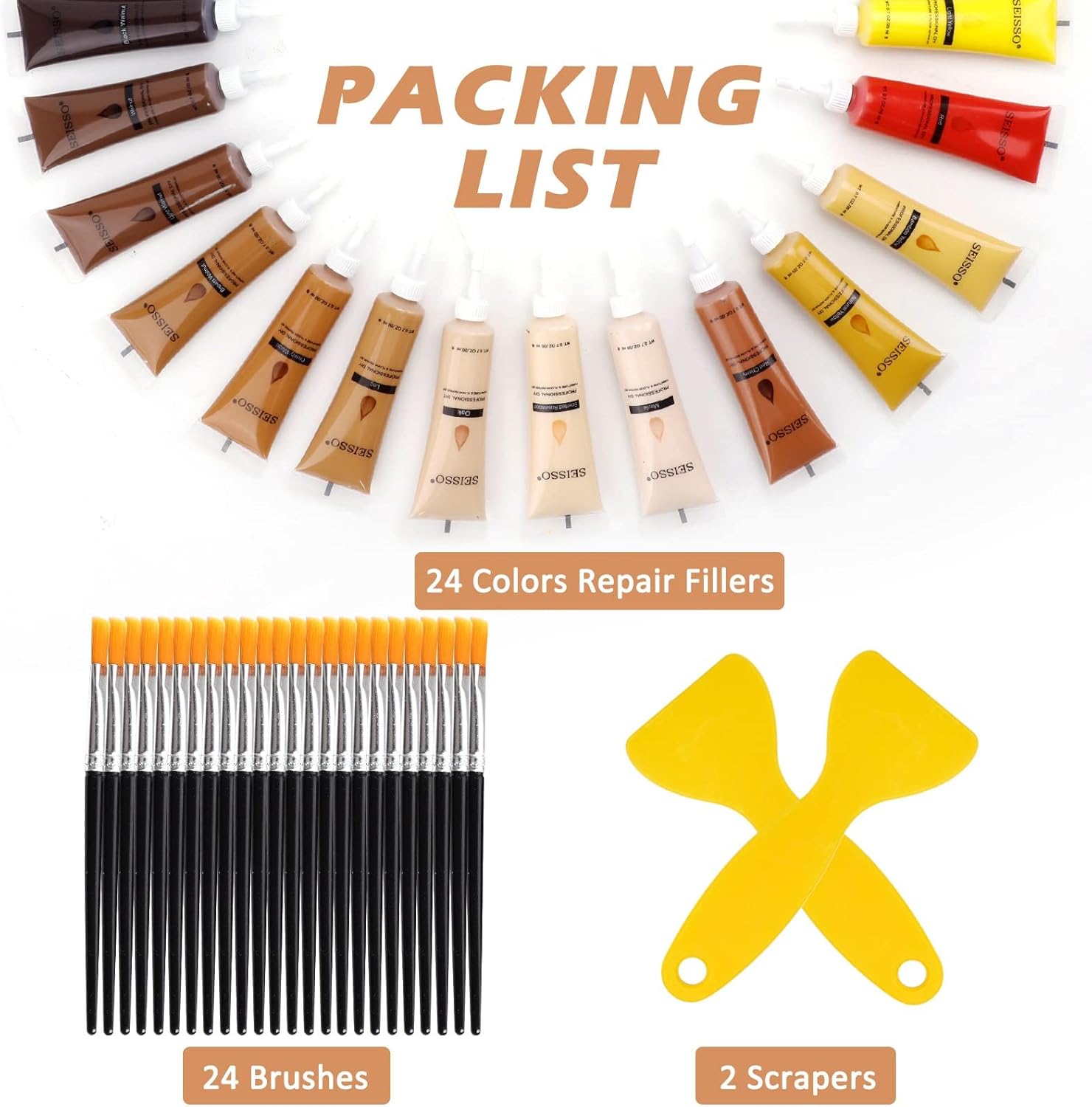 SEISSO 木製家具修理キット – 24色 50個入り フィラー&ツール