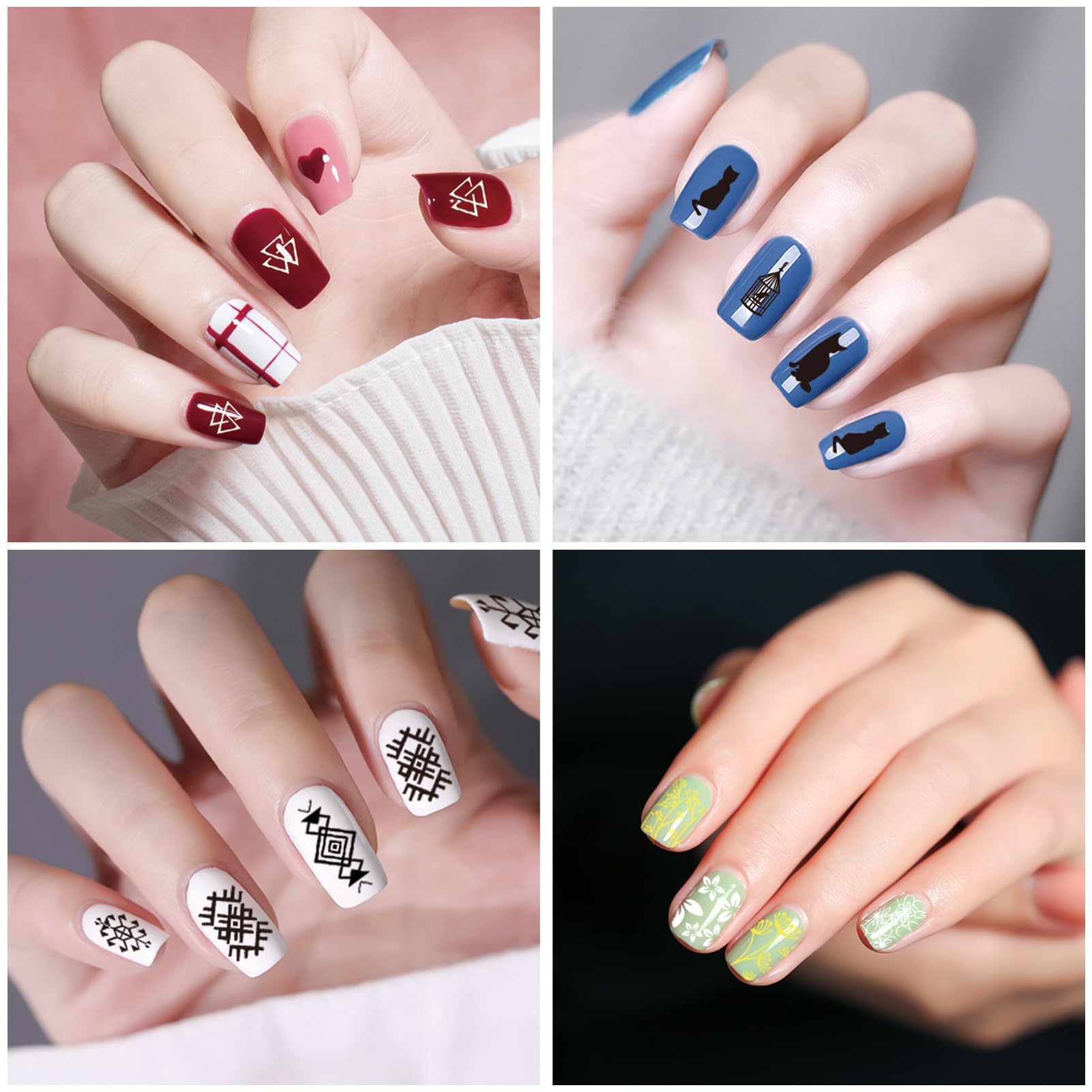 SEISSO 8 Colors Nail Stamping Polish Kit, Stamper & Templates, Peel Off Latex, Base & Top Coat, DIY Manicure Gift Set