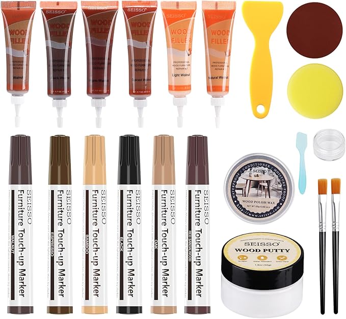 SEISSOP Wood Repair Kit – 12 PCS Fillers & Markers for Furniture Fix