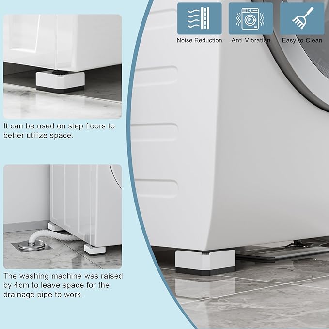 DEWEL Antivibrationspads für Waschmaschinen, 4 Stück – Geräusch- und Bewegungskontrolle