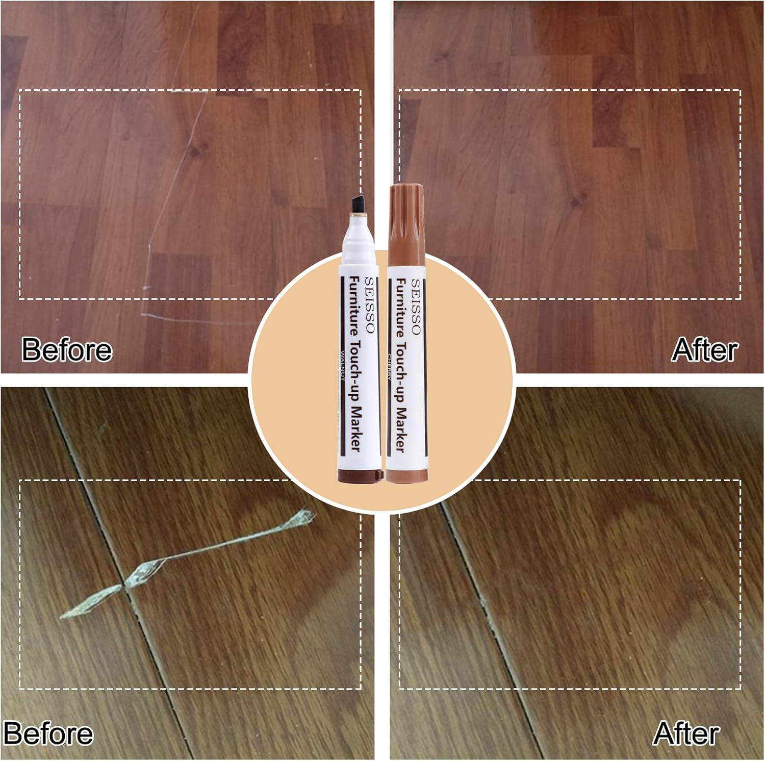 SEISSO 木製家具修理キット – 傷やひび割れ用のフィラーとマーカー28個