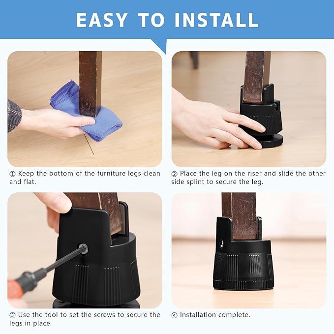 DEWEL Robuste, verstellbare Betterhöhungen, 6,0–8 cm Hub, 4er-Pack für Möbel und Lagerung