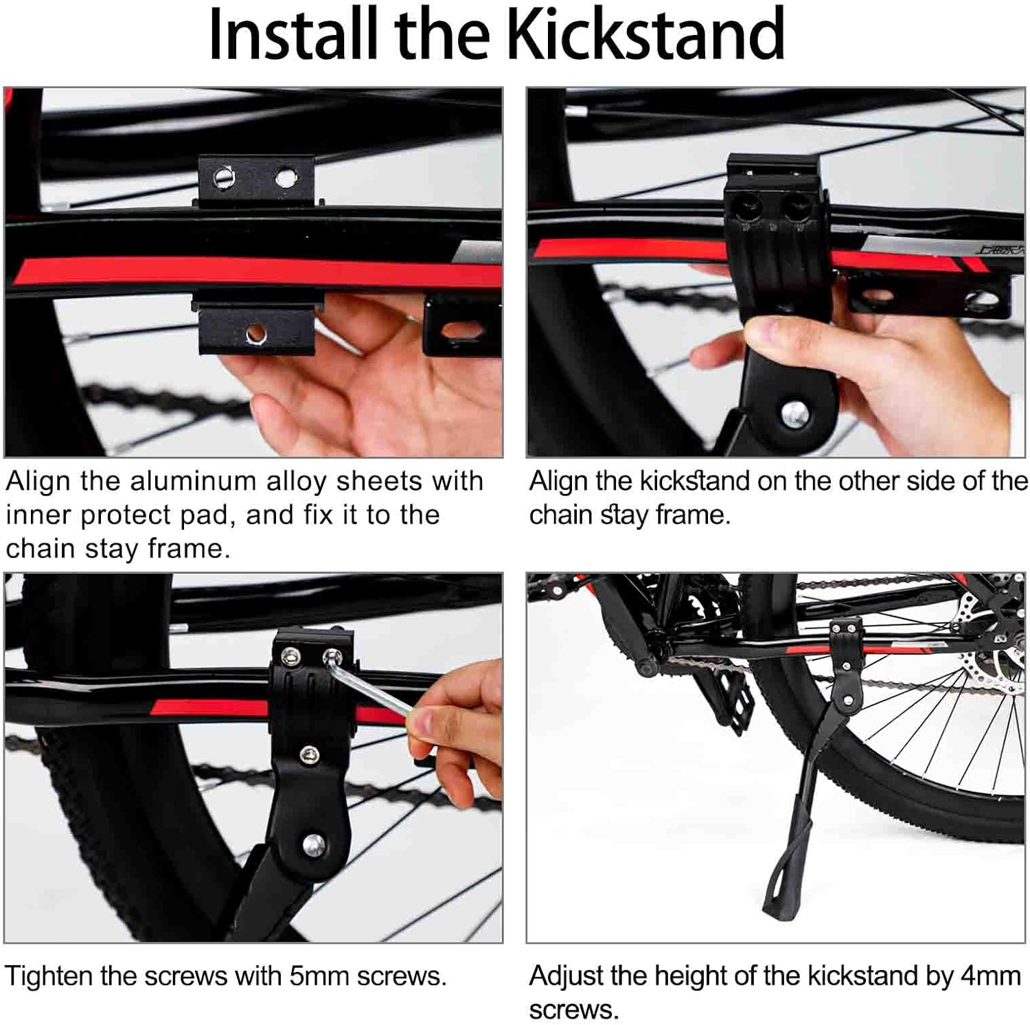 Cyfie ユニバーサル リアバイクキックスタンド 24 26 27 29インチホイール用 (ブラック、24~29インチバイクホイール用)