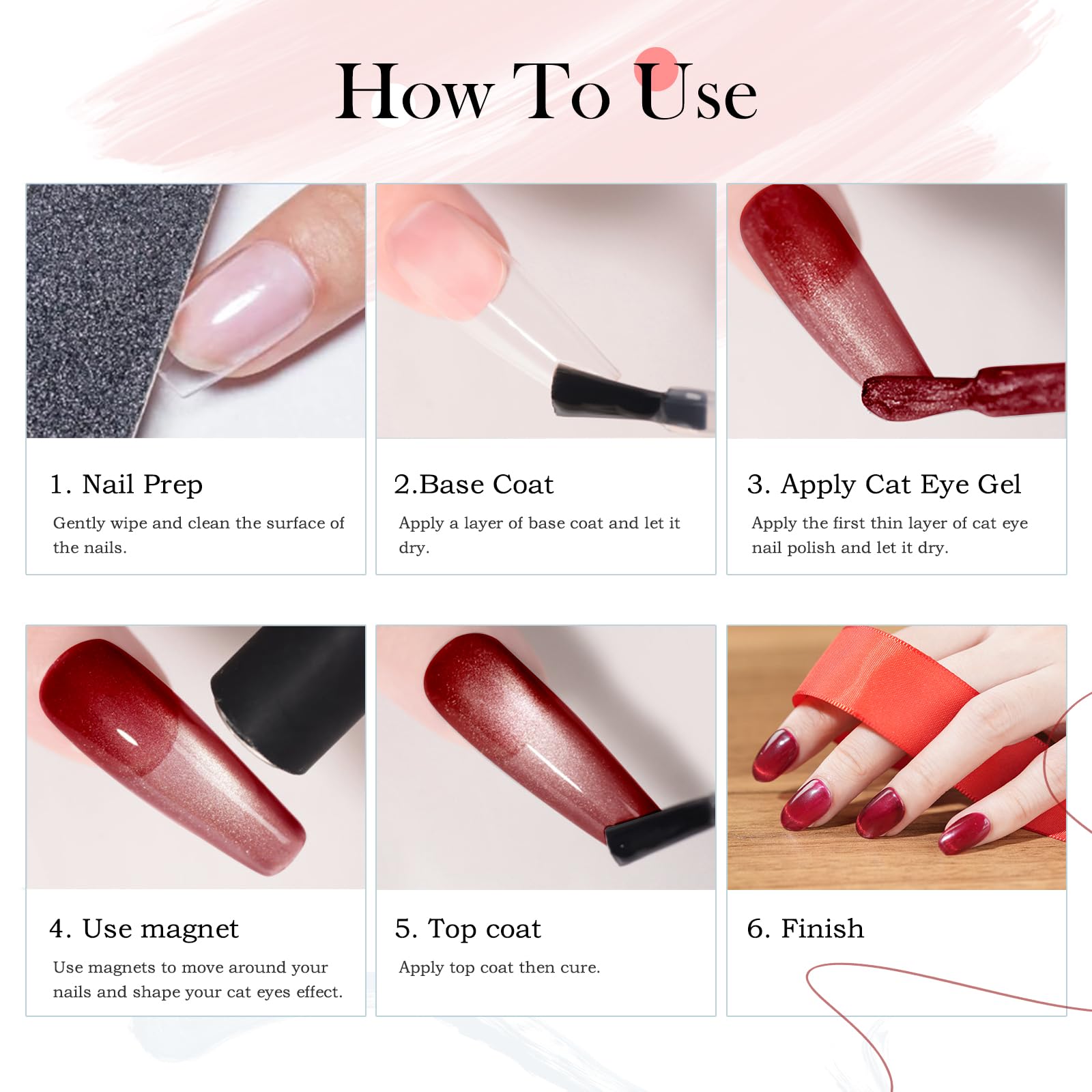 SEISSO Cat Eye Gel Nail Polish – 15ml Wine Red Magnetic UV Gel with Magnet Stick, Shimmer Soak Off Nail Kit