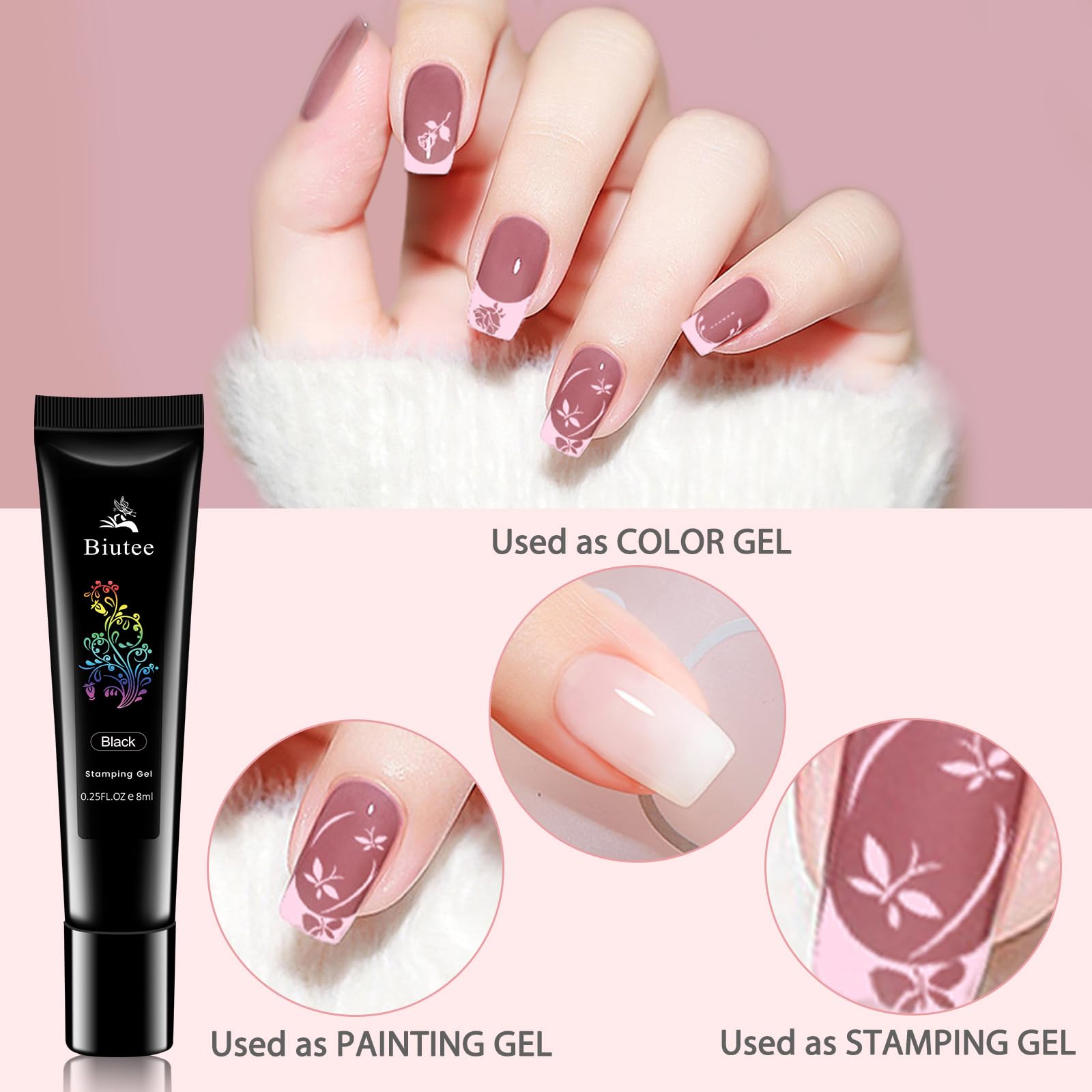 Biutee French Tip Nail Stamping Kit – 2PCS Lace Plates with Stamper & Scraper, DIY Nail Art Templates for Manicure